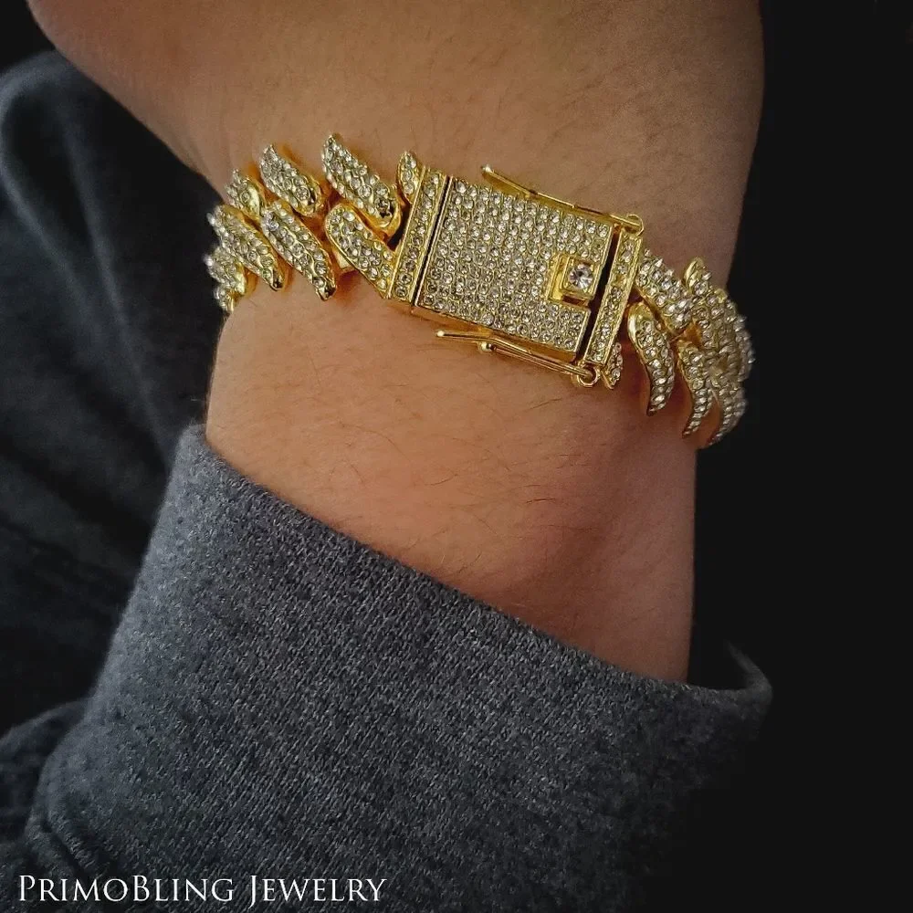 Gold Spiked Cuban Necklace and Bracelet Set